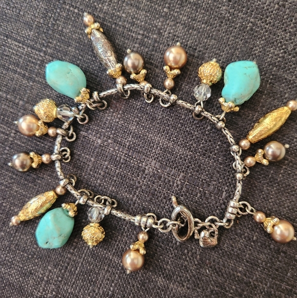 Brighton Jewelry - Brighton dangle bracelet with turquoise, gold, silver and glass.